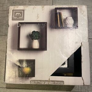 Melannco Black Wooden Wall Shelf Set